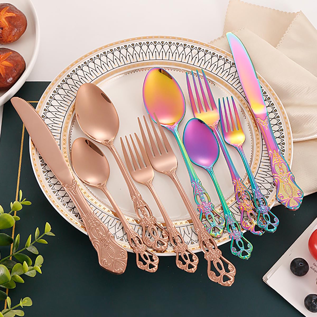 LIANYU 20 Piece Matte Gold Silverware Set, Stainless Steel - View #12