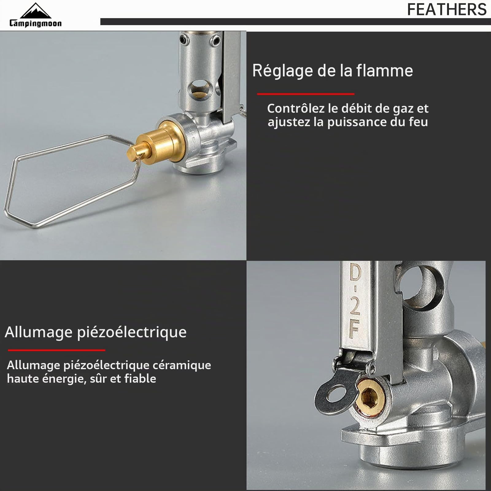Campingmoon Portable Réchaud de Camping Réchaud de randonnée ultraléger avec équipement de randonnée en plein air 4-Flex avec micro-régulateur