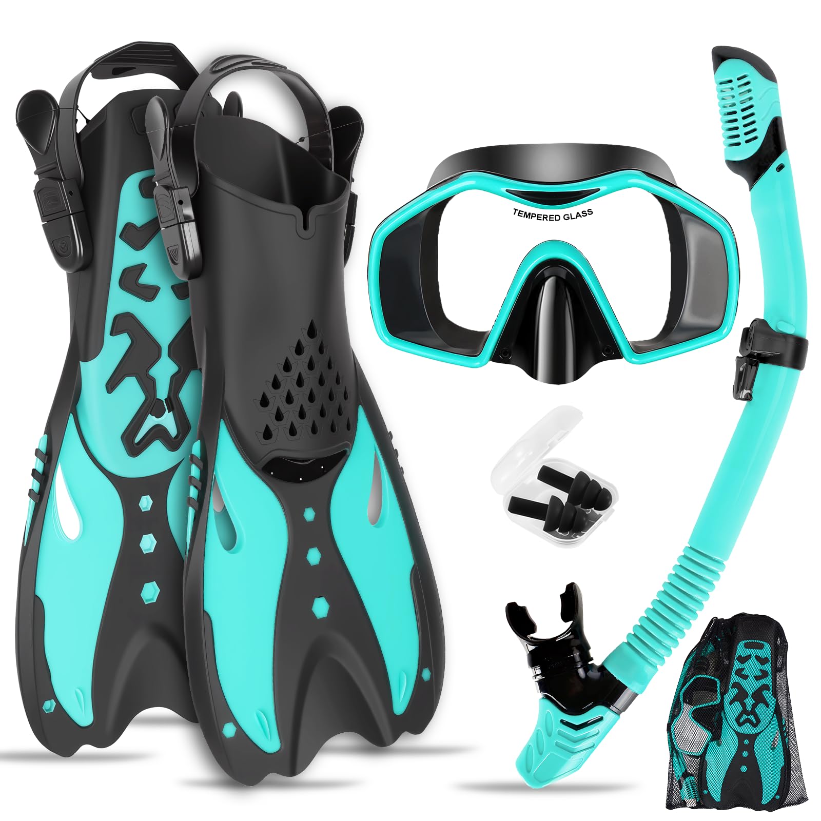 Kit de Plongée pour Adulte avec Masque et Tuba,Palmes Réglables,Bouchons d'oreilles,Masque de Plongée,Kits de Randonnée Aquatique pour Snorkeling Adultes,Aventure sous-Marine