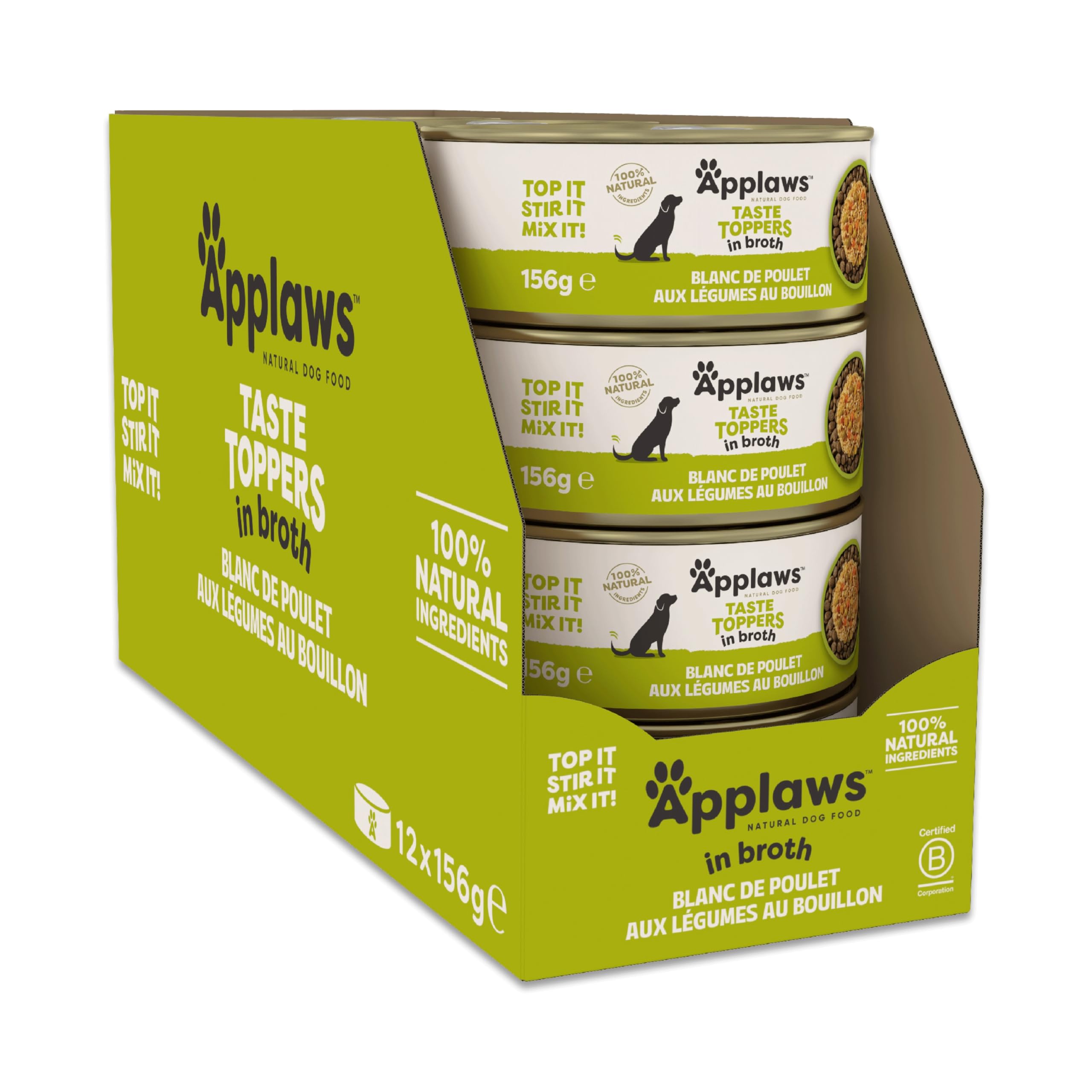 Applaws Nourriture Humide pour Chiens 100% Naturelle, Filet de Poulet avec Citrouille et Légumes en Bouillon - Lot de 12 boîtes de 156 g