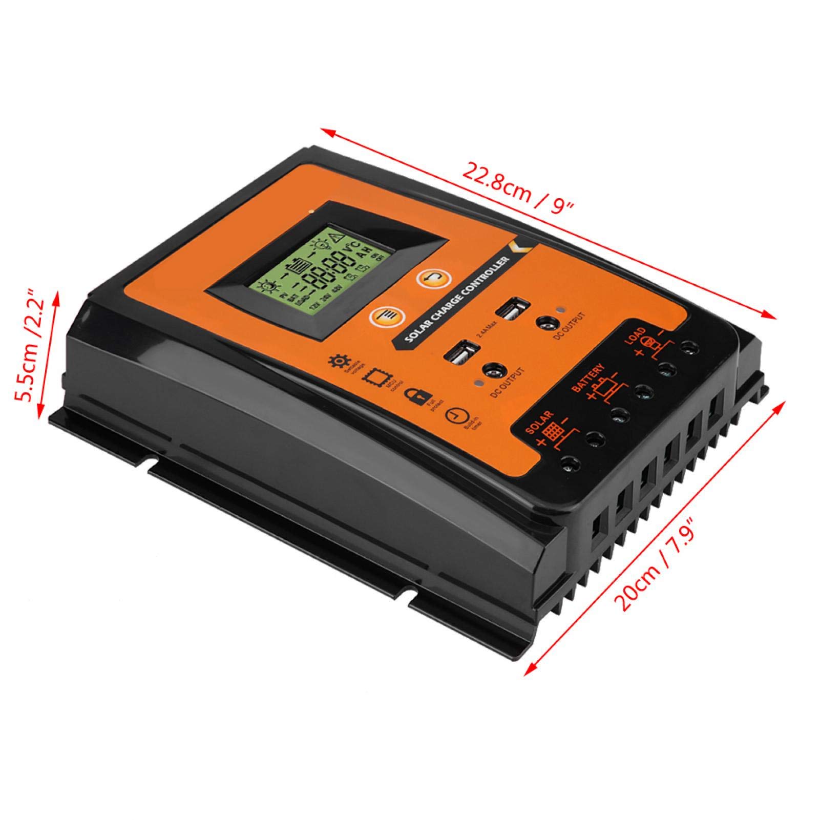 Regolatore di carica per pannelli solari, 12V 24V 30A50A Regolatore carica solare MPPT Regolatore batteria pannello solare Doppio display LCD USB70A