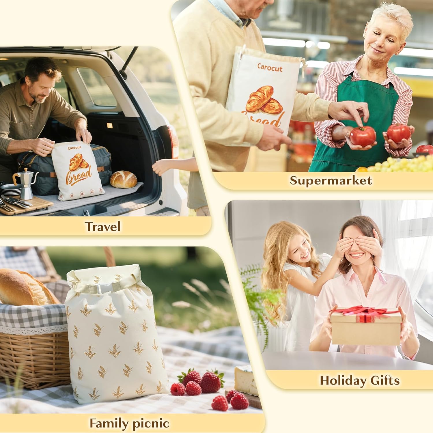 Adjustable Bread Slicer with Knife & Reusable Beeswax Storage Bags, Foldable Wood & Steel Slicing Guide for Homemade Sourdough Loaves up to 6.3”, Easy-Clean Detachable Fresh-Keeping Bags, 2-Pack Bundl