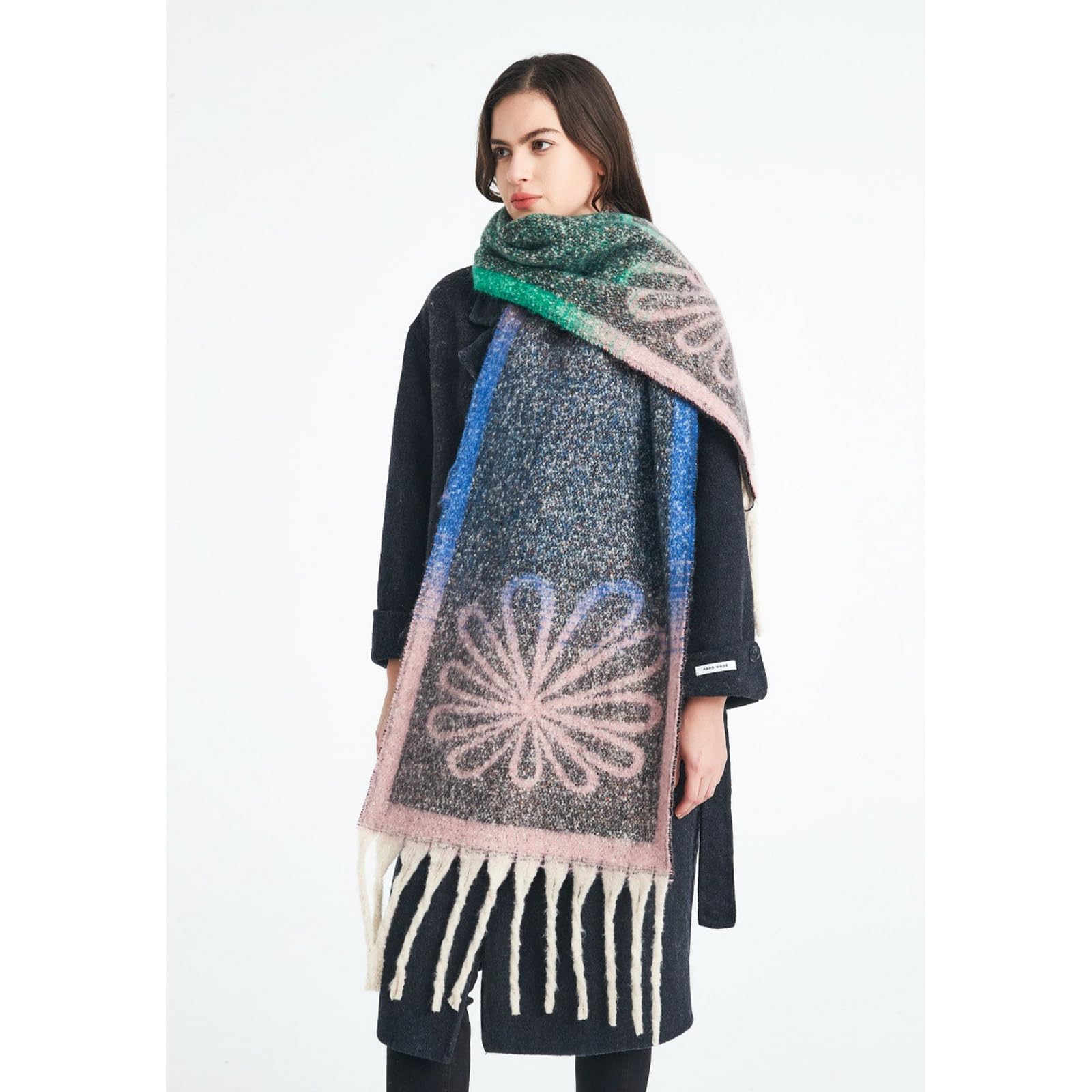Foulard Donna Scaldacollo Con Sciarpa Floreale Jacquard Alla Moda E Caldo Per L'autunno Inverno