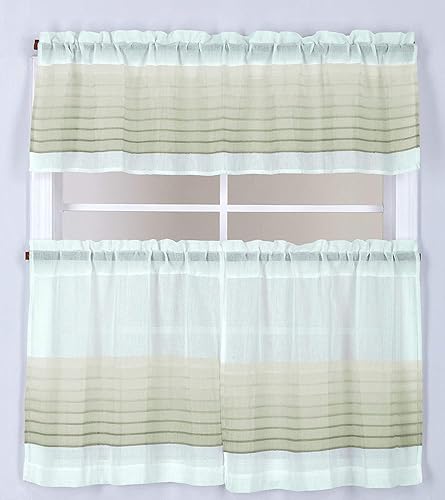 Miniatura 2 de DiamondHome Juego de cortina de cocina y cenefa bordada de 3 piezas (rayas/gris)