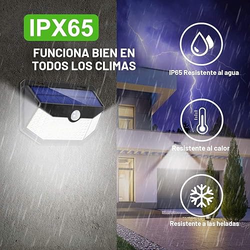 Miniatura 3 de HMCITY Luces solares para exteriores, 120 LED con 3 modos de iluminación, luces de pared con sensor de movimiento, IP65, impermeable, alimentadas