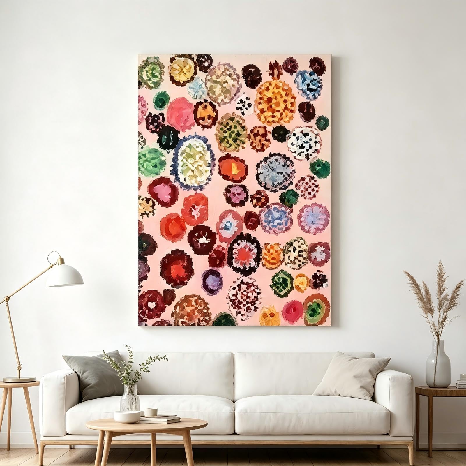 EPLKJHRTU Colorful Abstract Circles Wall Art, Yayoi Kusama Canvas, Modern Pop Art Decoration, Playful Home Canvas Print Painting(50x70cm/Internal Frame)