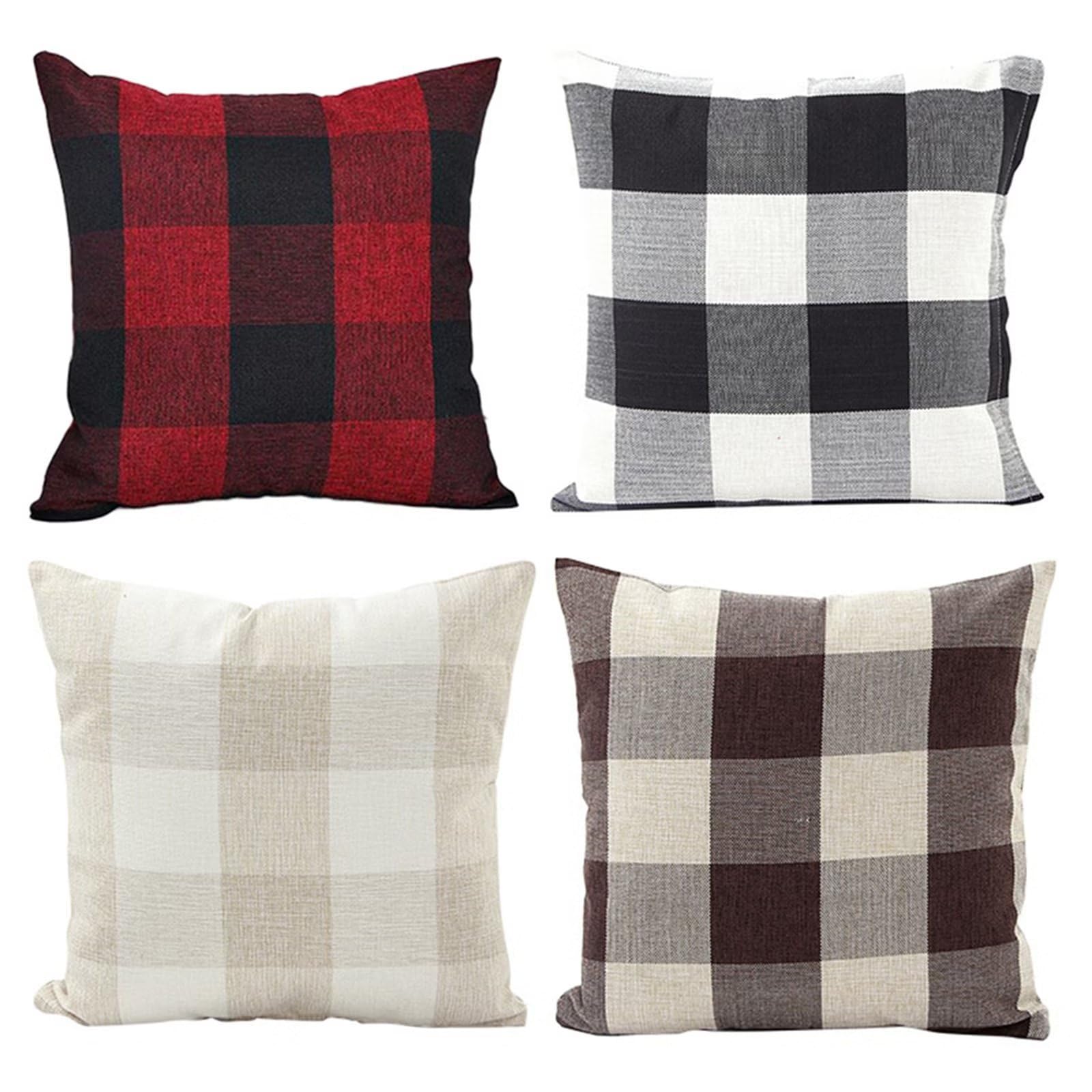 Griglia Nera Rossa Cuscini Divano 65x65cm,Federe per Cuscino Divano Velluto Decorativi Copricuscini 4 Pack Copricuscini Divano Quadrati per Casa Giardino Esterno Divano Sedia Cuscini YG1098