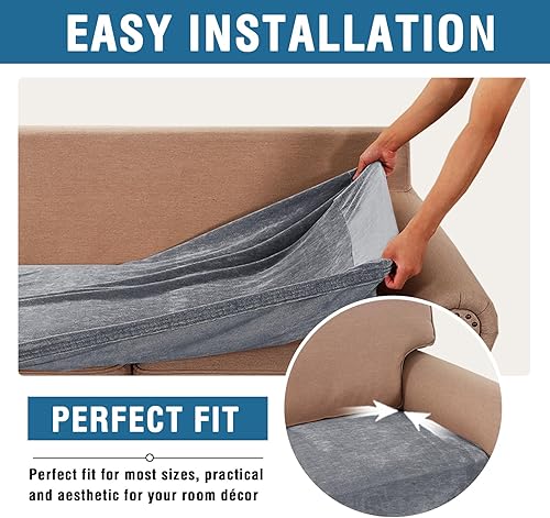 Miniatura 4 de H.VERSAILTEX Fundas de cojín de felpilla elástica para sofá de 3 plazas, fundas gruesas y duraderas para mascotas con parte inferior elástica (funda