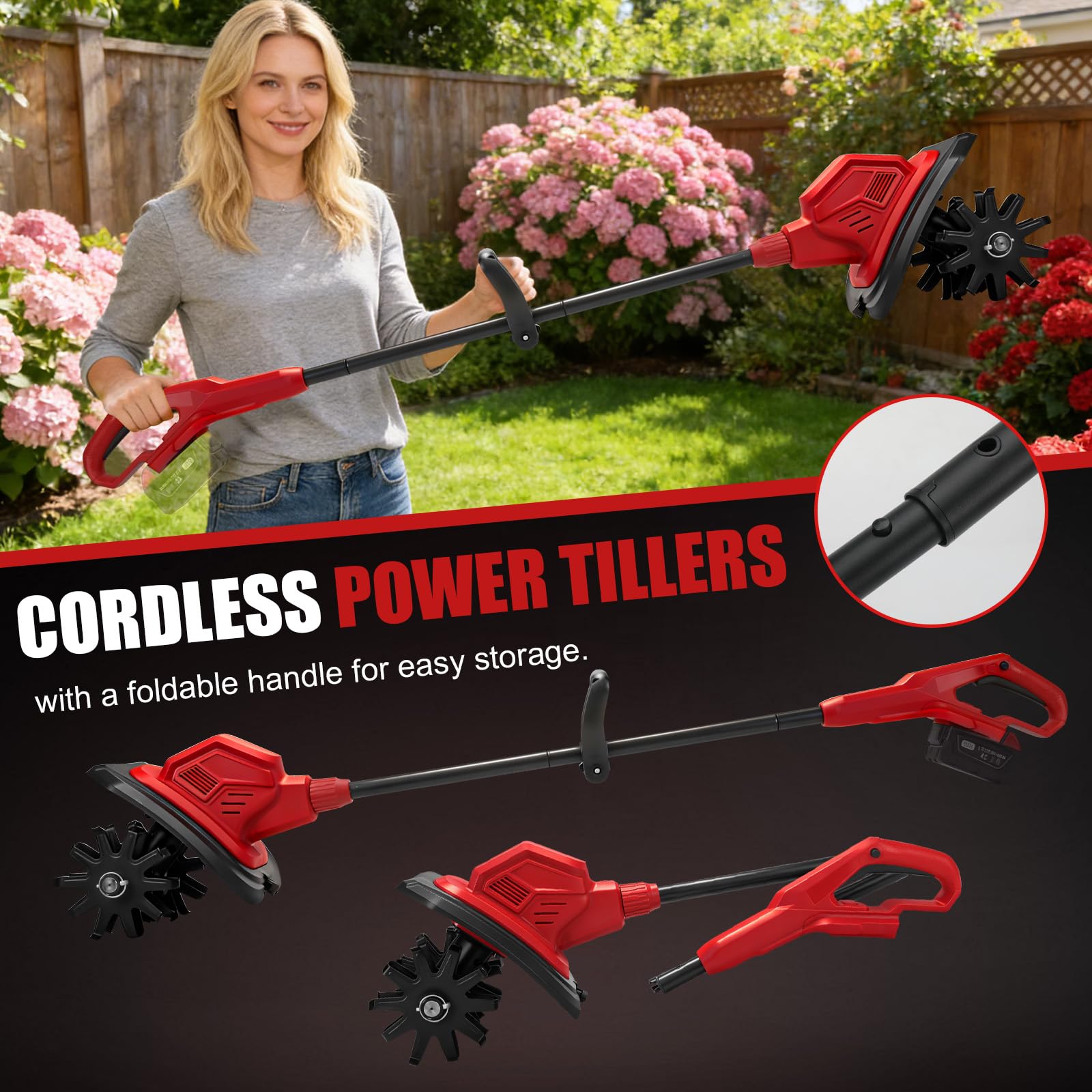 Motoazada para huerto, azada eléctrica, para Milwaukee M18 18 V, con Profundidad de Trabajo de 18 cm, Ancho de Trabajo de 20 cm, Velocidad de 387 RPM, Mango ergonómico, para Cultivo de jardín