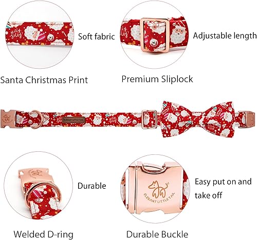Miniatura 2 de Elegant little tail Collar de perro de Navidad, collar de Papá Noel para mascotas, collar de lazo para mascotas, duradero, ajustable, collar de