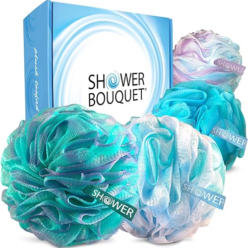 Loofah - Juego de remolino de esponja de baño XL-265oz por ramo de ducha puf de malla extra grande paquete de 4 remolinos de color limpiador de Loofah - Juego de remolino de esponja de baño XL-265oz por ramo de ducha puf de malla extra grande paquete de 4 remolinos de color limpiador de