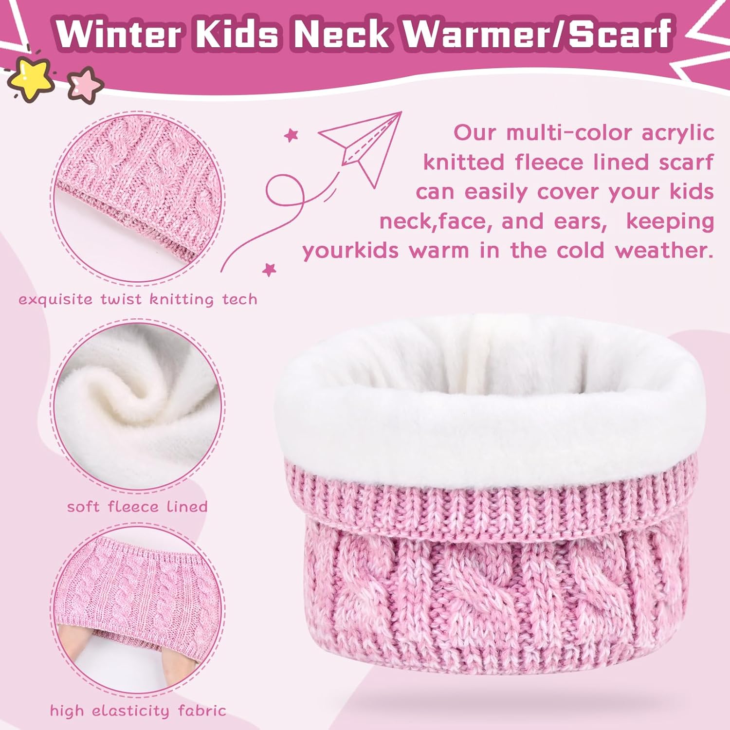 ZOORON Kids Winter Hat Gloves Scarf Set, Girls Boys Hats Beanie with Pom Children Knit Neck Warmer Mittens Fleece Lined Set - Image 3