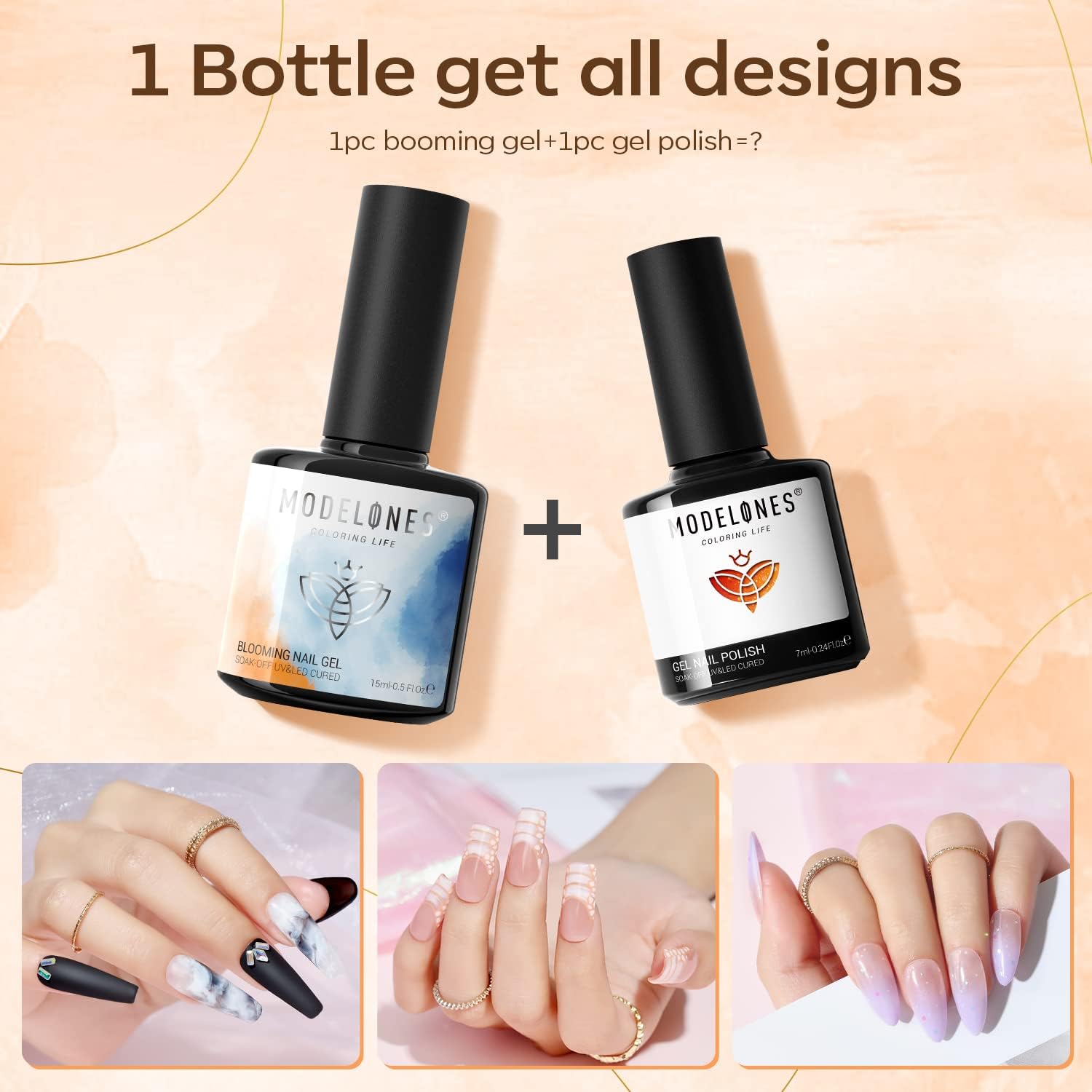 Modelones Blooming Gel Lakier do paznokci, 15 ml, manicure, marmuru, akwareli, żelowego lakieru do paznokci
