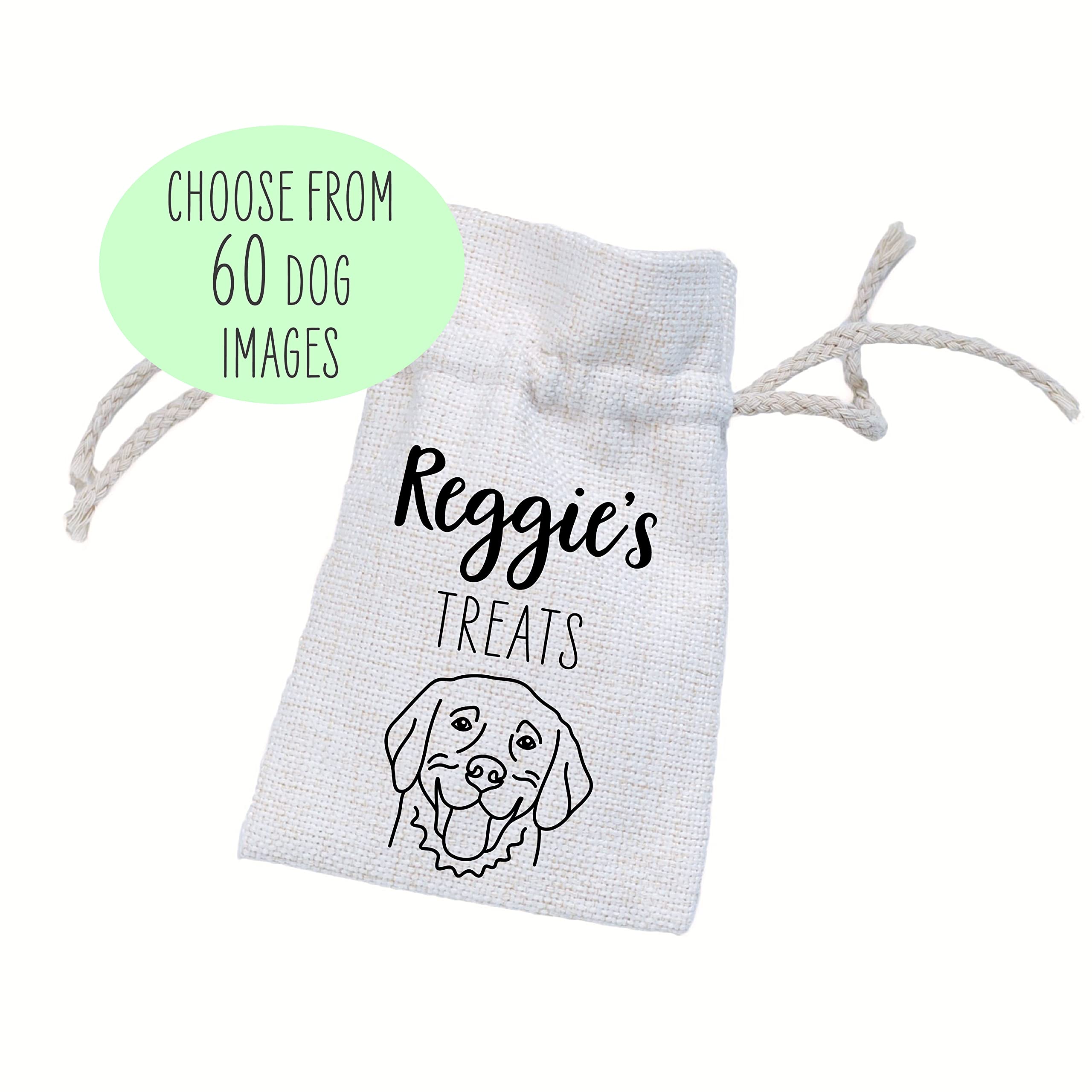 Personalised Linen Drawstring Dog Treat Bag, Custom Dog Name & Image Pouch
