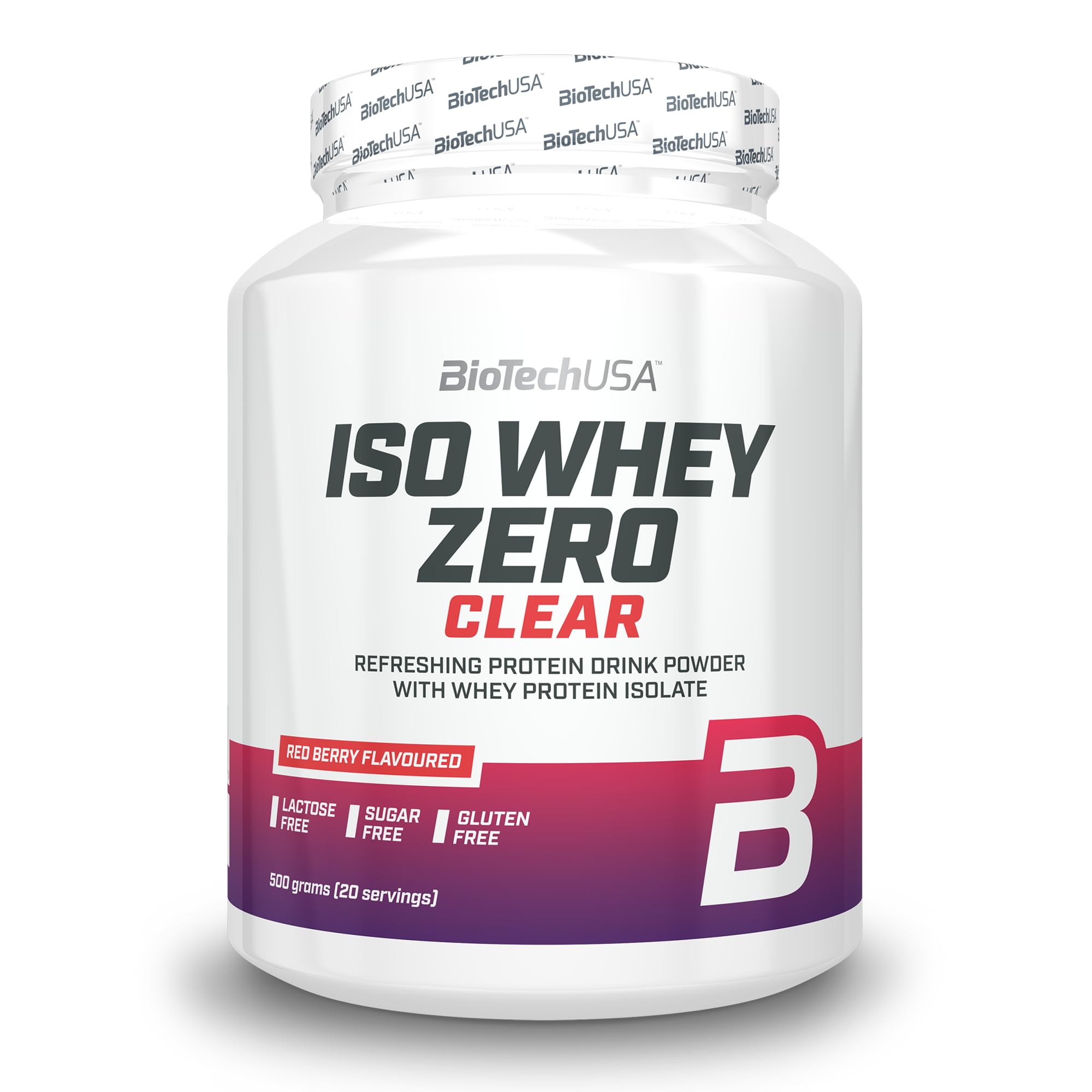 Iso Whey Zero Clear Drink Powder, Refreshing, Sugar-Free, Lactose-Free, Gluten-Free, 5 Fruity Flavors, 88 kcal, 21g Protein, BCAAs, 500 g, Red Berry