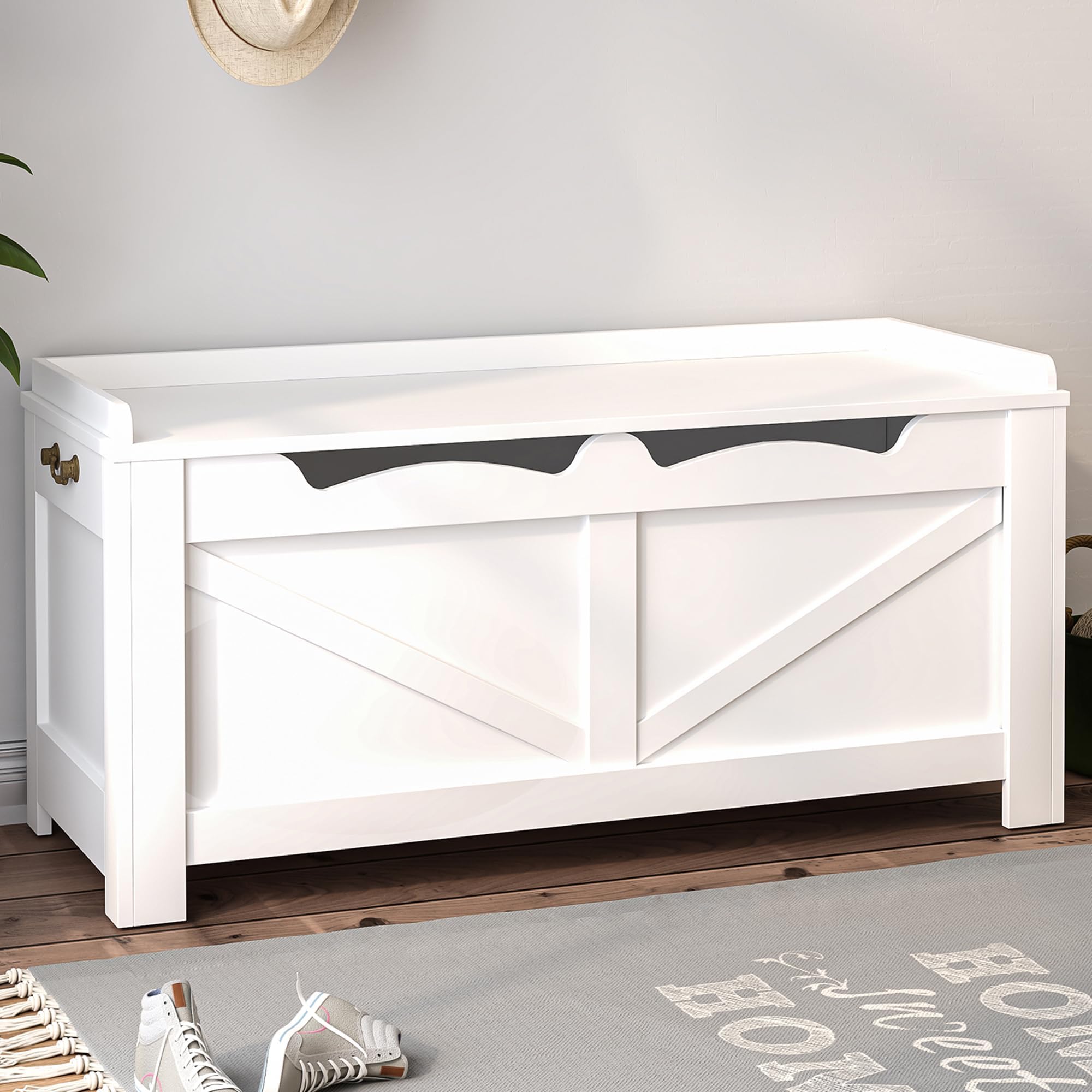 Cassapanca Portaoggetti In Legno DINZI LVJ, 80 Cm, Con Coperchio Ammortizzato E Cerniere Di Sicurezza, Panca Da Ingresso O Soggiorno, Marrone Rustico, Carico Max 150 Kg
