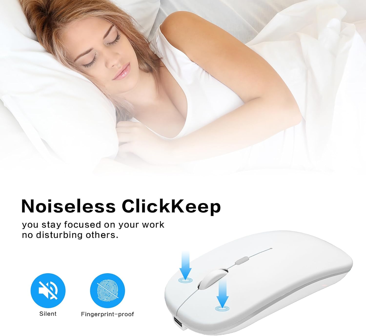 Wireless Bluetooth Mouse Rechargeable Laptop Mice Use Portable(Bluetooth5.2 and USB 2.4G) Dual Mode Connection Silent Slim Computer Mouse for Laptop/iPad Tablet/Apple MacBook/PC(Bright White) - Image 4