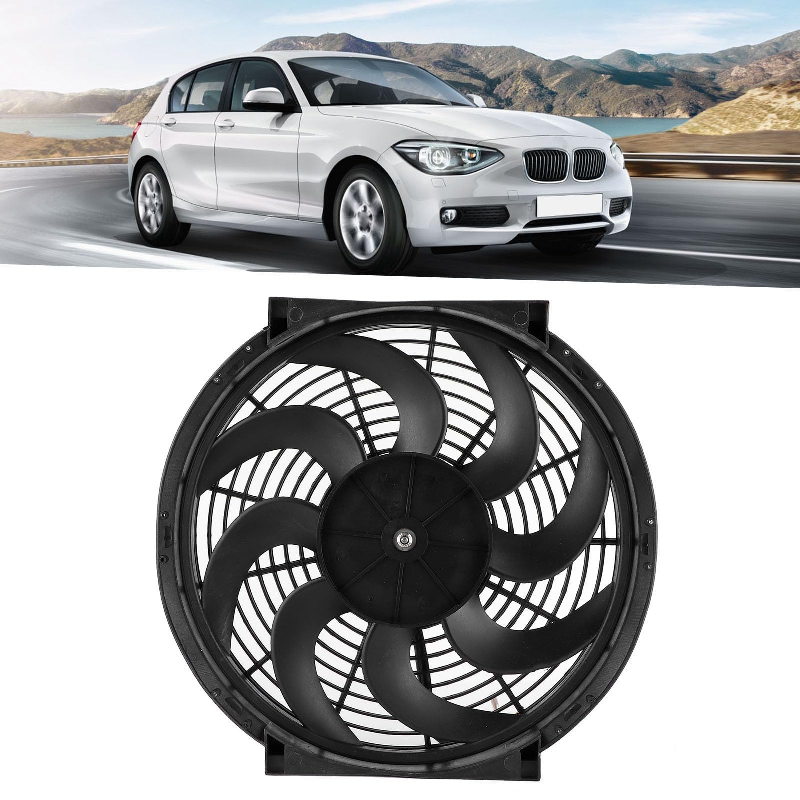 14 Zoll Slim Fan Push Pull Elektrischer Kühlerlüfter Auto Modifizierte Teile 12V 90W mit Montagesatz Universal Schwarz