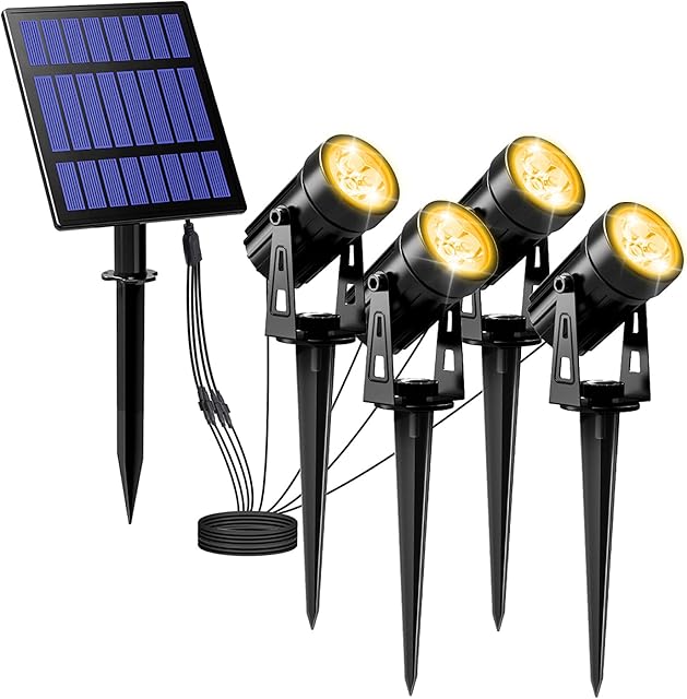 T-SUNUS Solar Landscape Spotlights, 4-in-1 Solar Garden Spot Lights with 9.8ft Length Cable, 5W 4000mAh Solar Panel, IP65 Waterproof Wall Light for Yard Patio Porch Pool Pathway