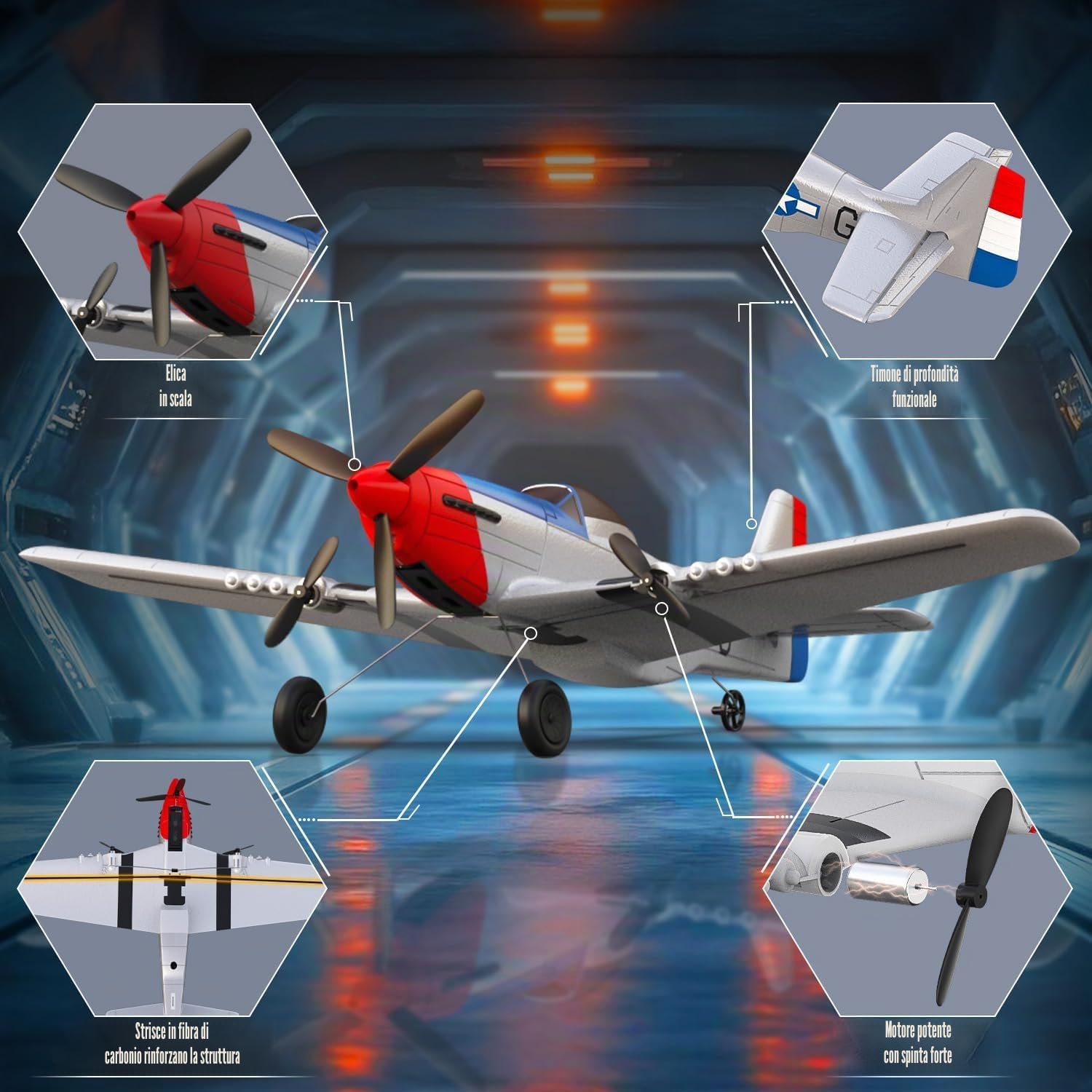 volantexrc P51D Mustang 3 Canali AereoRadiocomandato RTF con 2 Batterie 3CH RC Plane RTF RC Giocattolo aliante per Principianti, Bambini, Adulti