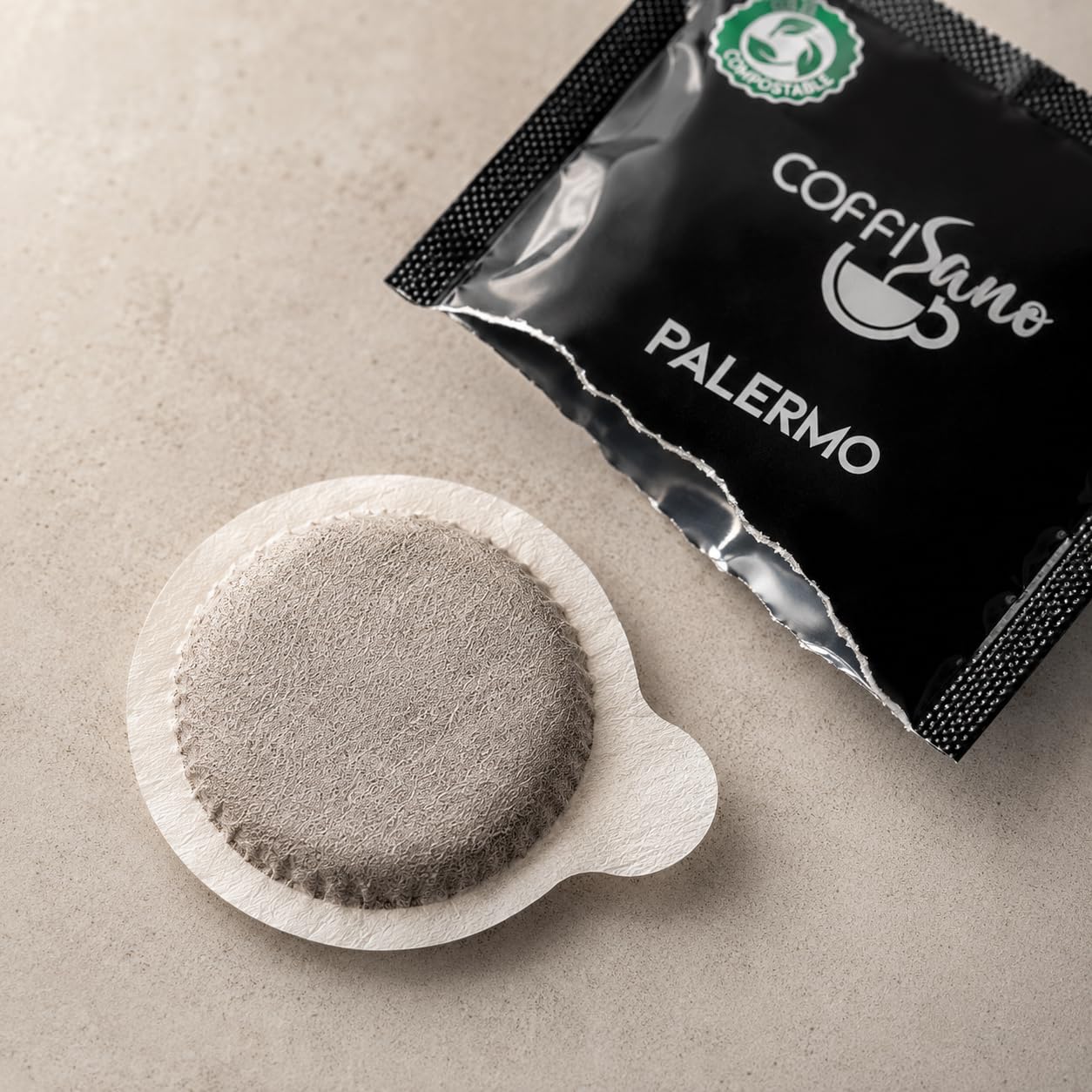 COFFISANO 150 Cialde Miscela Palermo Caffe ESE 44 mm in Filtrocarta, 8 g a Cialda, Espresso Italiano Intenso e Corposo, Bustine Monodose, Tostato in Italia (Confezione da 4)
