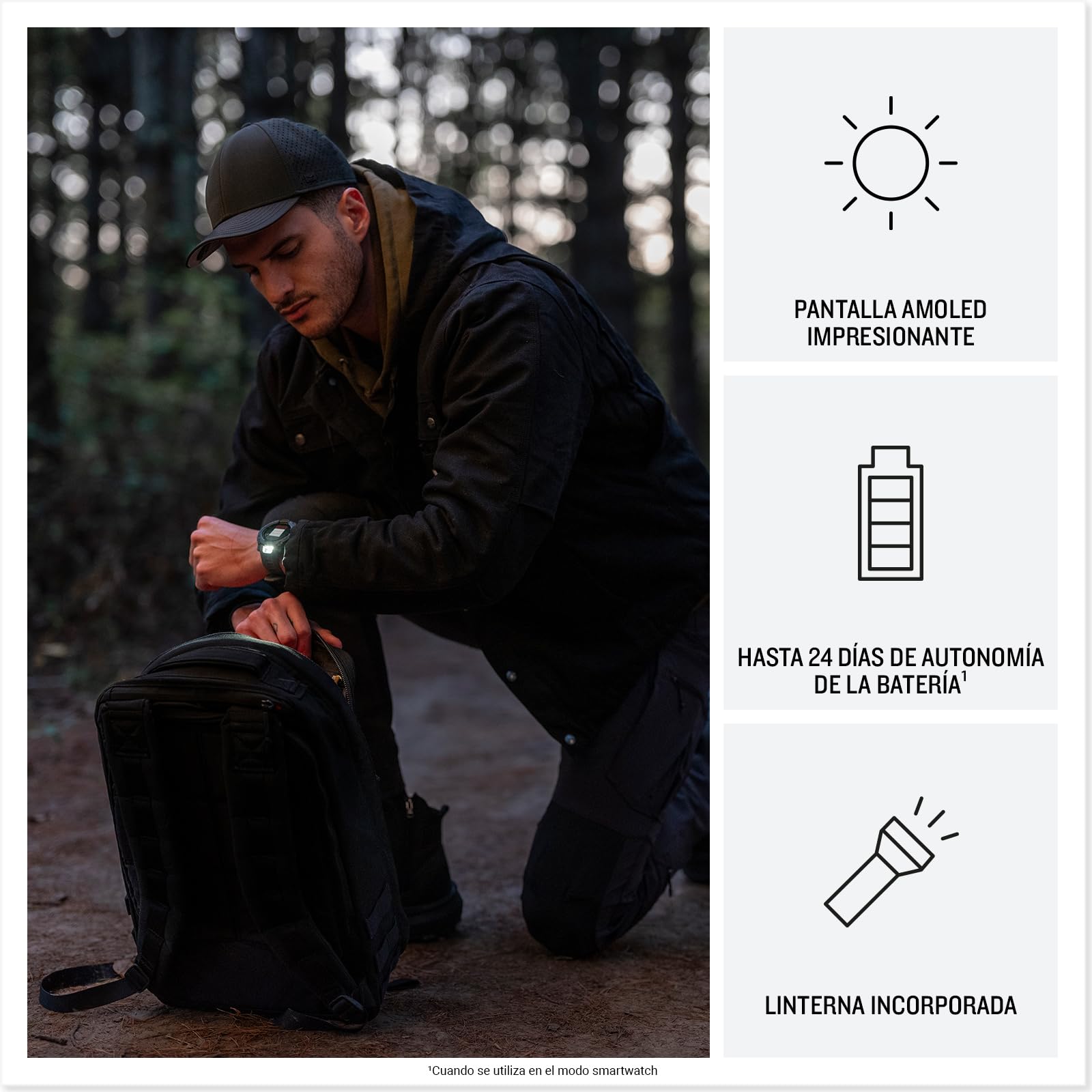 Garmin Instinct 3 Tactical Edition 50 mm, Reloj Inteligente, Negro | Pantalla AMOLED, GPS, linterna LED, funciones tácticas y hasta 24 días de batería