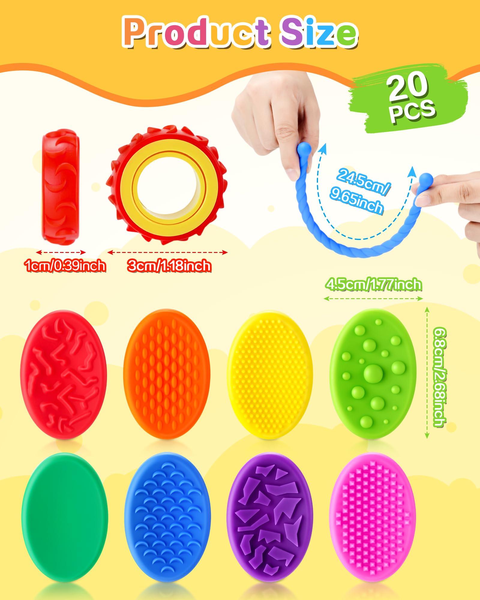 Kizmyee 20-częściowy zestaw zabawek fidget, zabawki stresowe dla dzieci i dorosłych, zabawki sensoryczne na stres, stany lękowe, ADHD i autyzm, upominki na przyjęcia urodzinowe dla dzieci