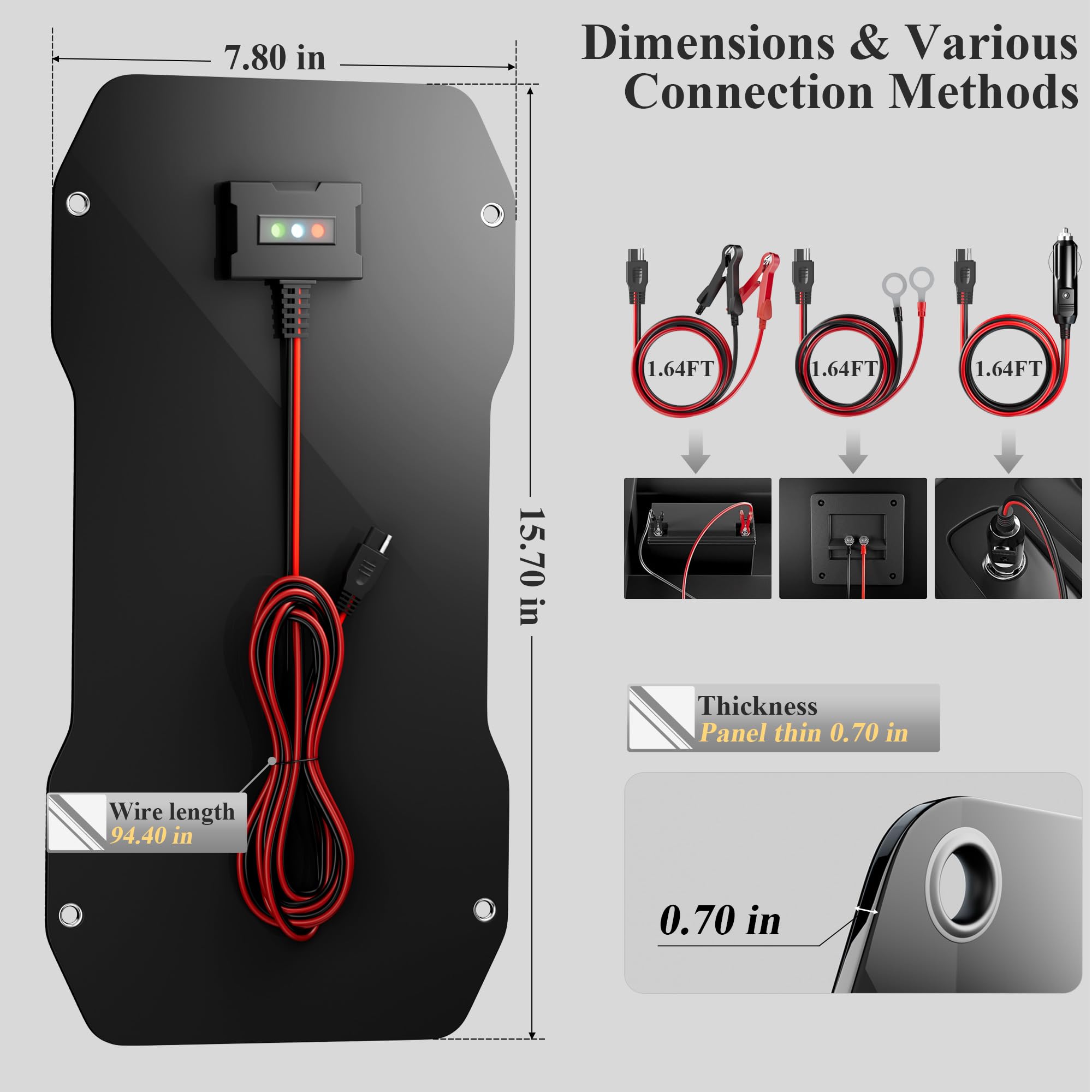 Voltset Cargador de batería portátil de 10 W con panel solar de 12 V para coche, barco, autocaravana y motocicleta
