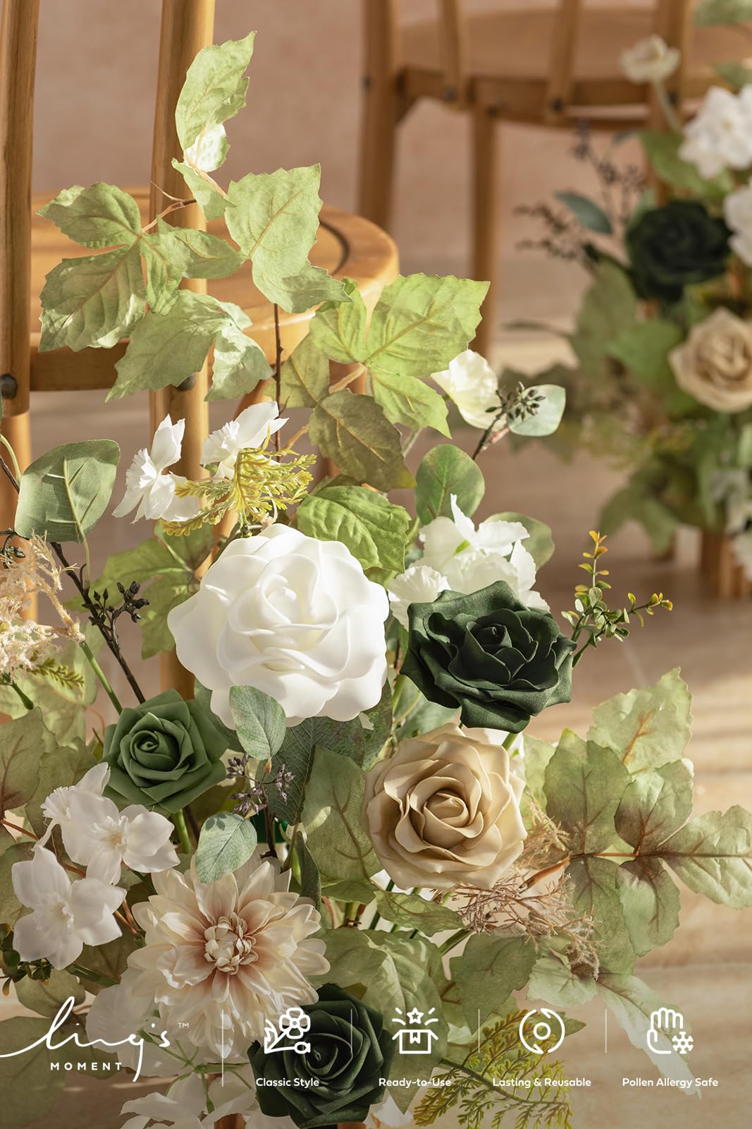 Ling's moment 17,5" hoch stehende künstliche Blumen Arrangements 4pcs Herbst Hochzeit Gang Läufer Stuhl Dekorationen Smaragd & Tawny Beige Tafelaufsätze