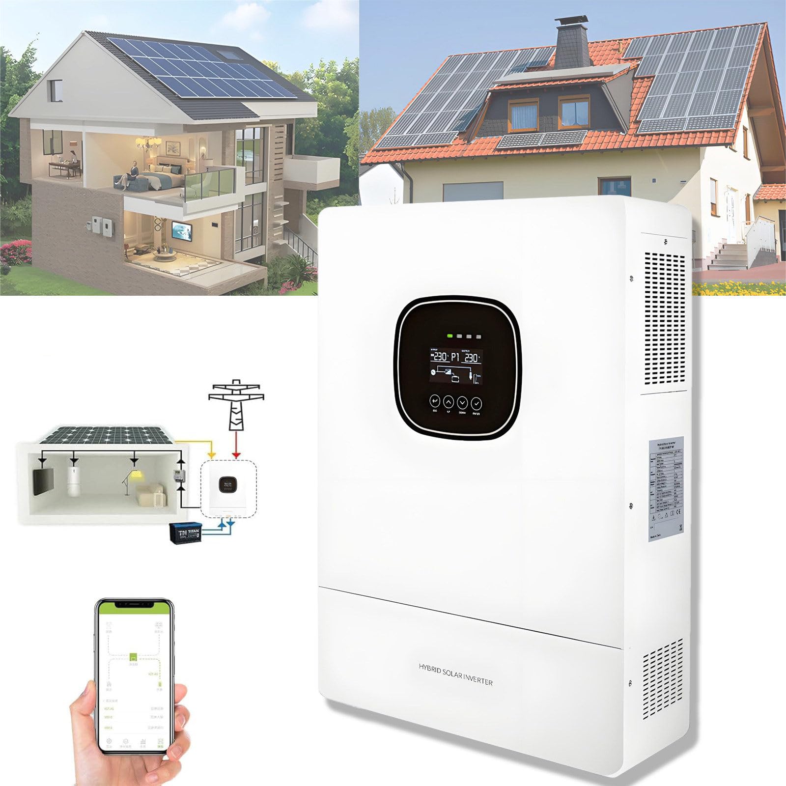 3600W Hybrydowy Inwerter Solarny,24V Inwerter z Czystą Sinusoidą,Off Grid Hybrydowy Inwerter,Wyświetlacz LCD i Wentylator o Zmiennej Prędkości,100A MPPT Kontrolerem Ładowania Solarnego