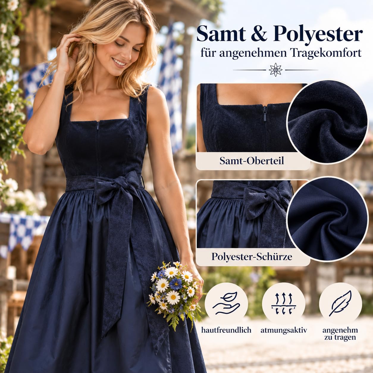 Generisch Dirndl Grosse Grössen Oktoberfest Damen Outfit Dindl Midi Für Schürze 'Dirndl Dirndlkleid Lang Dirnd Samtdirndl Beige Trachtenkleid Drindl Langes Mit Bluse Und Samt Wiesn