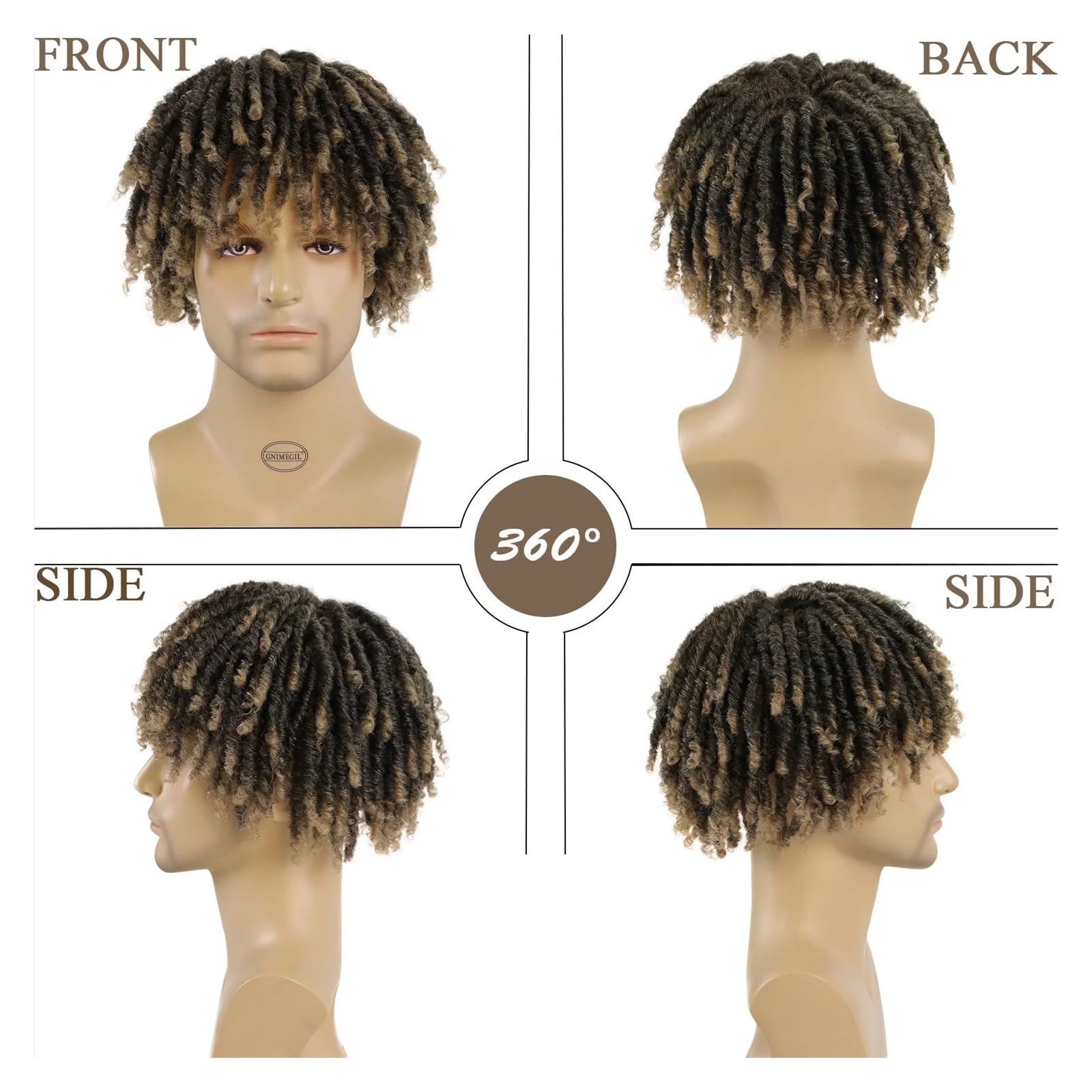 1pc sintetico 6 pollici corto dreadlock parrucche intrecciate mezza parrucca toupet pezzi di capelli for uomo nero marrone ombre maschio(Ombre Brown)