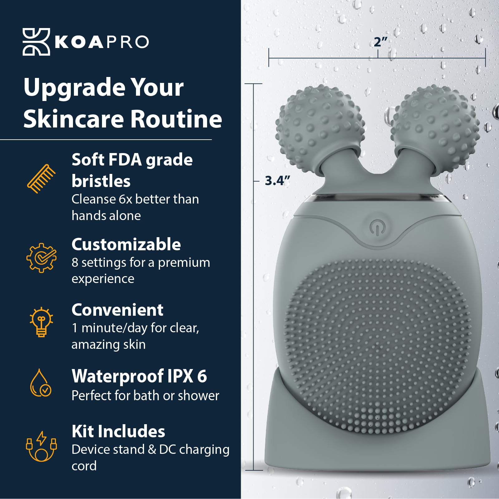 KOA PRO Sonic - Cepillo de limpieza facial - Rodillo vibrador para el cuidado de la piel - Limpiador facial de silicona - Exfoliante facial para limpieza profunda, masaje, exfoliación - Recargable