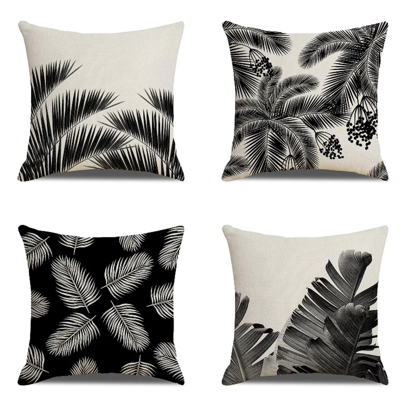 Juego de 4 Funda Cojin 60x60cm Fundas Cojines Sofa Negro Doble Cara Suave Cojines Exterior Impermeable Hoja Cuadrado Funda de Almohada para Sofá Coche Cama Sillas Cojines Decorativos S-1077