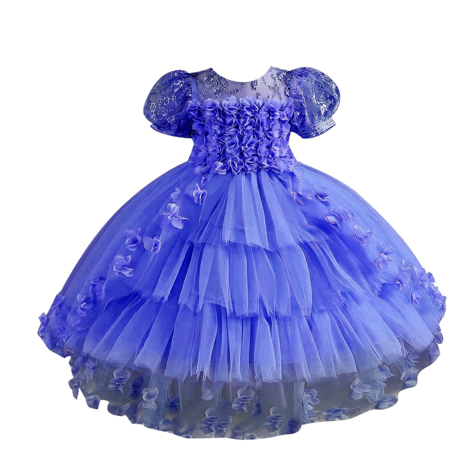 Generisch Vestido de encaje pétalo de flores para niños vestido de princesa vestido de tren para niñas pequeñas vestido de niños