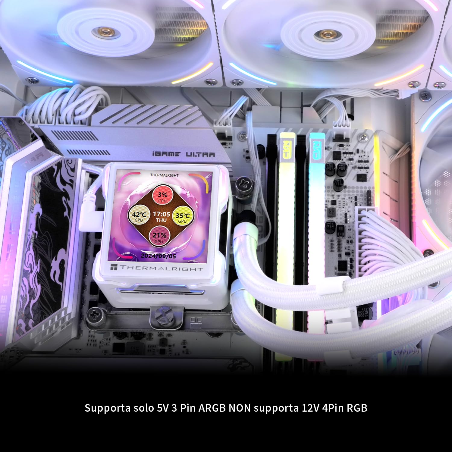 TR Elite Vision 360 ARGB Refroidisseur Liquide pour Processeur, Ventilateur PWM TL-K12W 2150 RPM, Écran LCD IPS 2,73 cm 320 x 320, Compatible AM5/Intel 1851/1700, Blanc