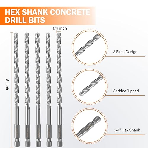 Miniatura 9 de KENDO Juego de 5 brocas avellanadoras de acero de alta velocidad, 5 flautas de 82 grados, vástago hexagonal de 14 pulgadas, apto para agujeros de