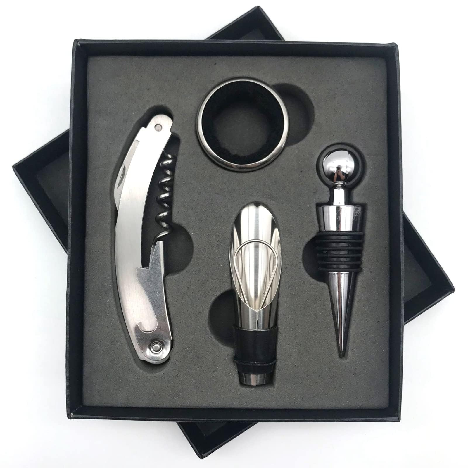 Cyrank Juego De Abridor De Vino, Abridor Manual De Botellas De Vino Tinto Con Estuche Clásico, Kit De Sacacorchos Con Mango De Embalaje De Acero Inoxidable Para El Hogar, Bar Y Restaurante(negro)