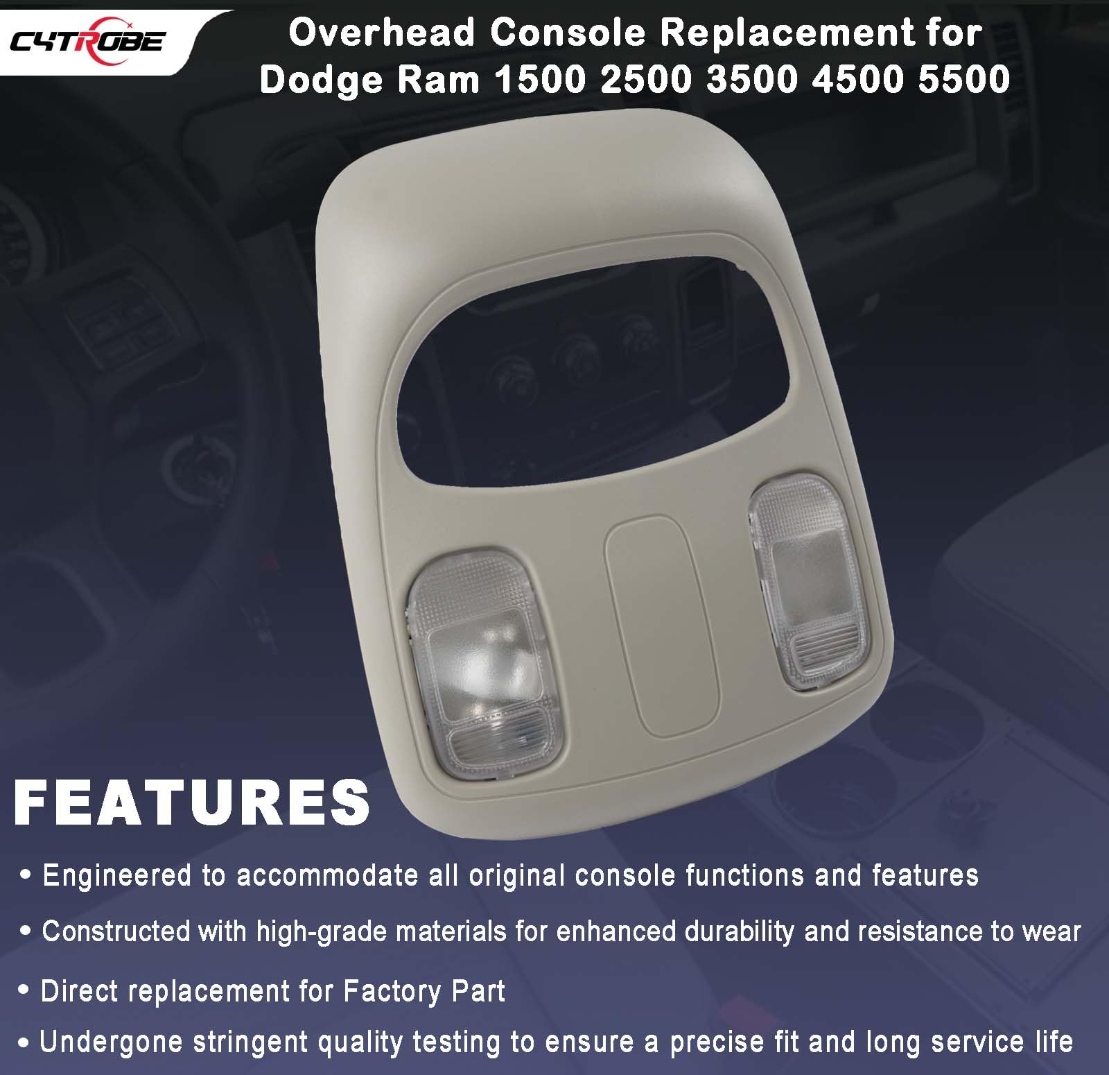 Overhead Console Dome Light Replacement For 2006-2010 1500/2500/4500 - Part 1DK78BD1AA Housing Assembly
