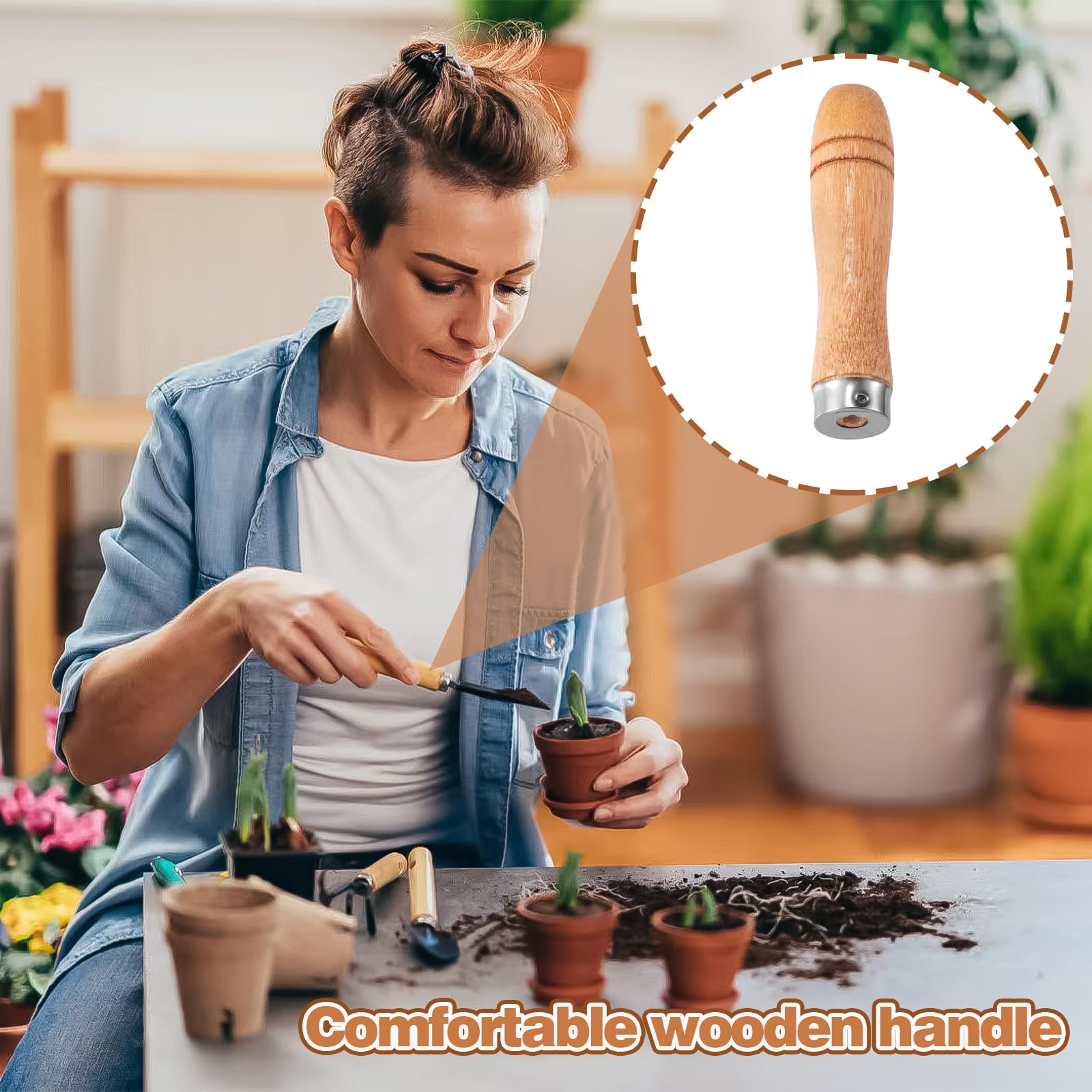 Manico in legno con robusti collari in metallo, manici in legno, 20 pezzi di ricambio per lime da 15,5 a 30,5 cm, impugnatura ergonomica per utensili per la lavorazione del metallo e del legno