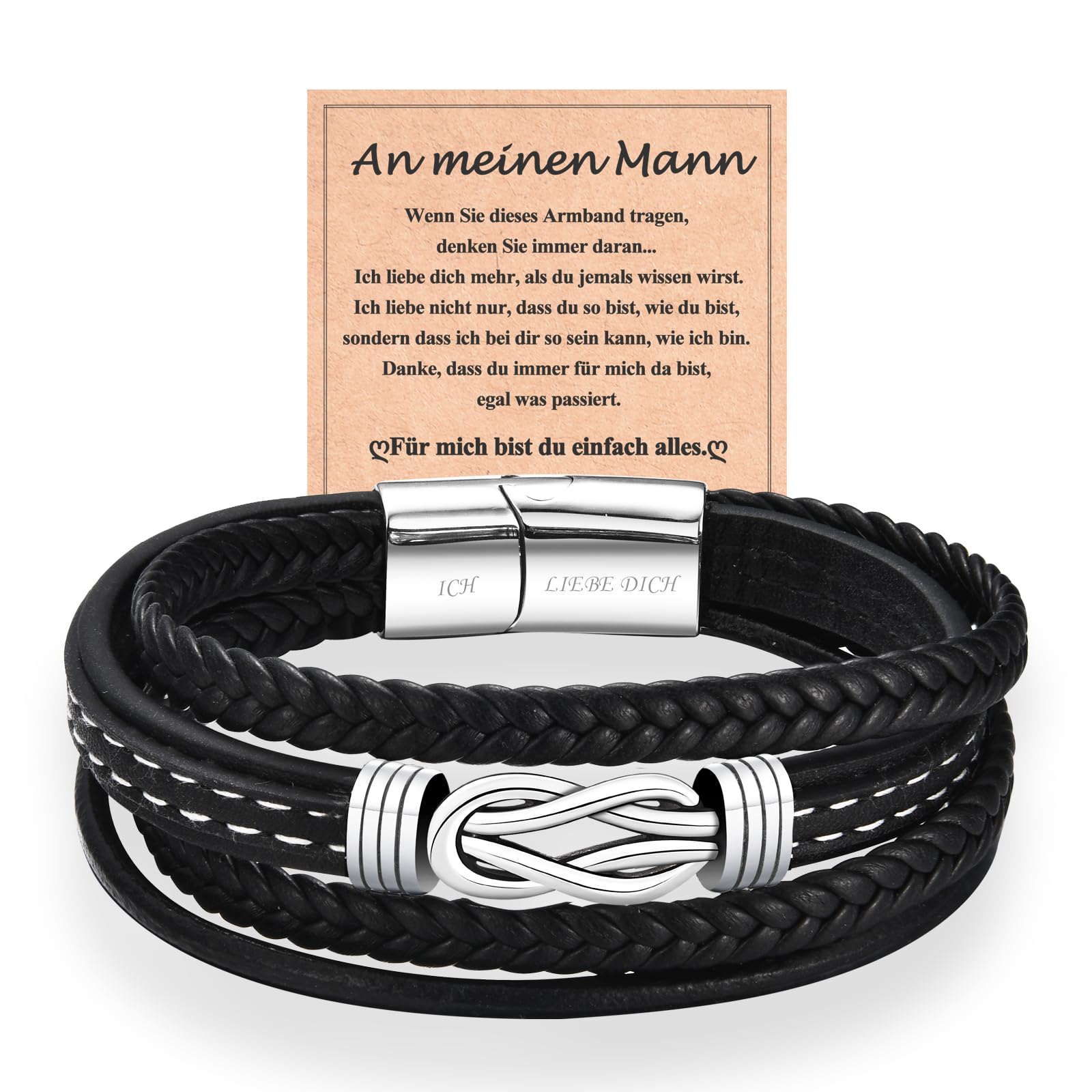 WOVEE Lederarmband für Sohn/Papa/Mann Magnetverschluss mit Ich Liebe Dich Gravur Weihnachten Schmuck Geschenke Edelstahl Armband Leder