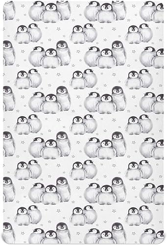 Penguins Crib Sheets - Stretchy Fitted Crib Sheets for Boys Girls, Unisex Cozy Baby Crib Sheet 28 x 52 x 9 Inches