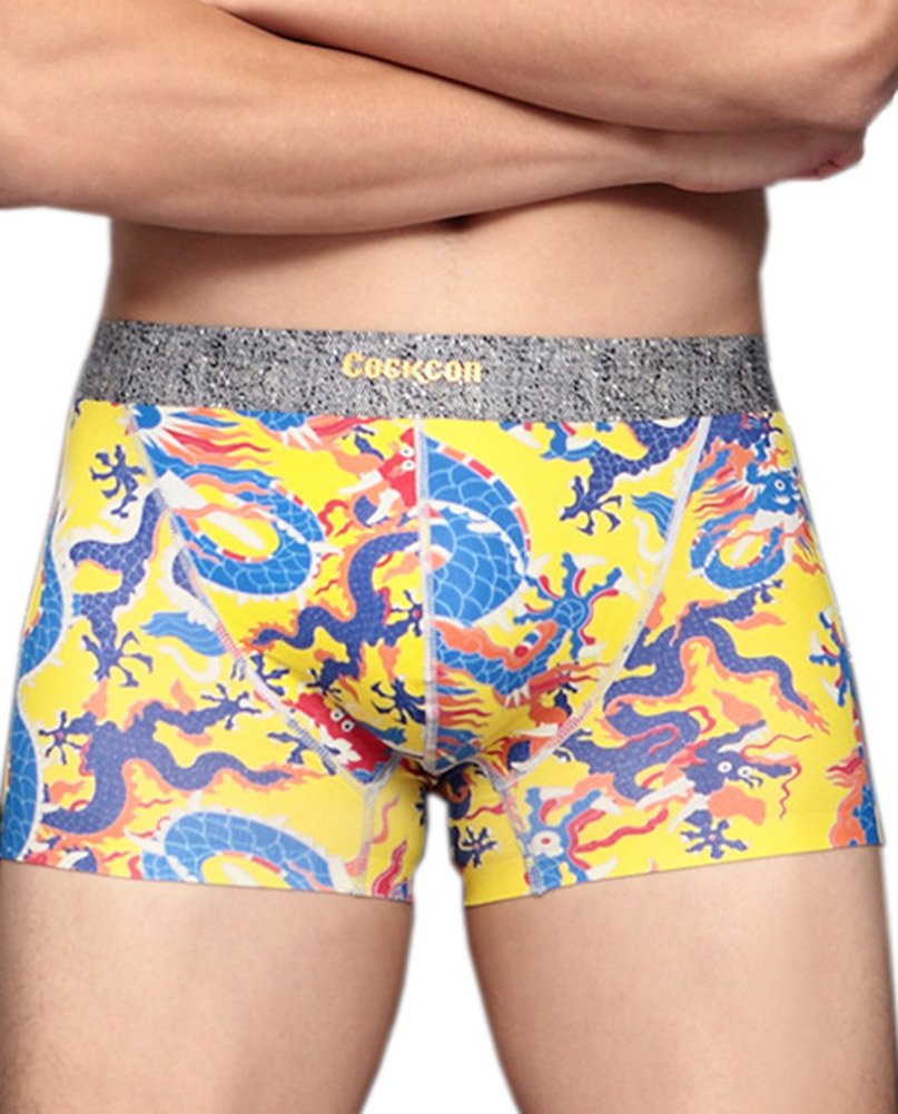 MendoveMen's Cotton Seamless U Convex Pouch Dragon Print Boxer Brief Underwear