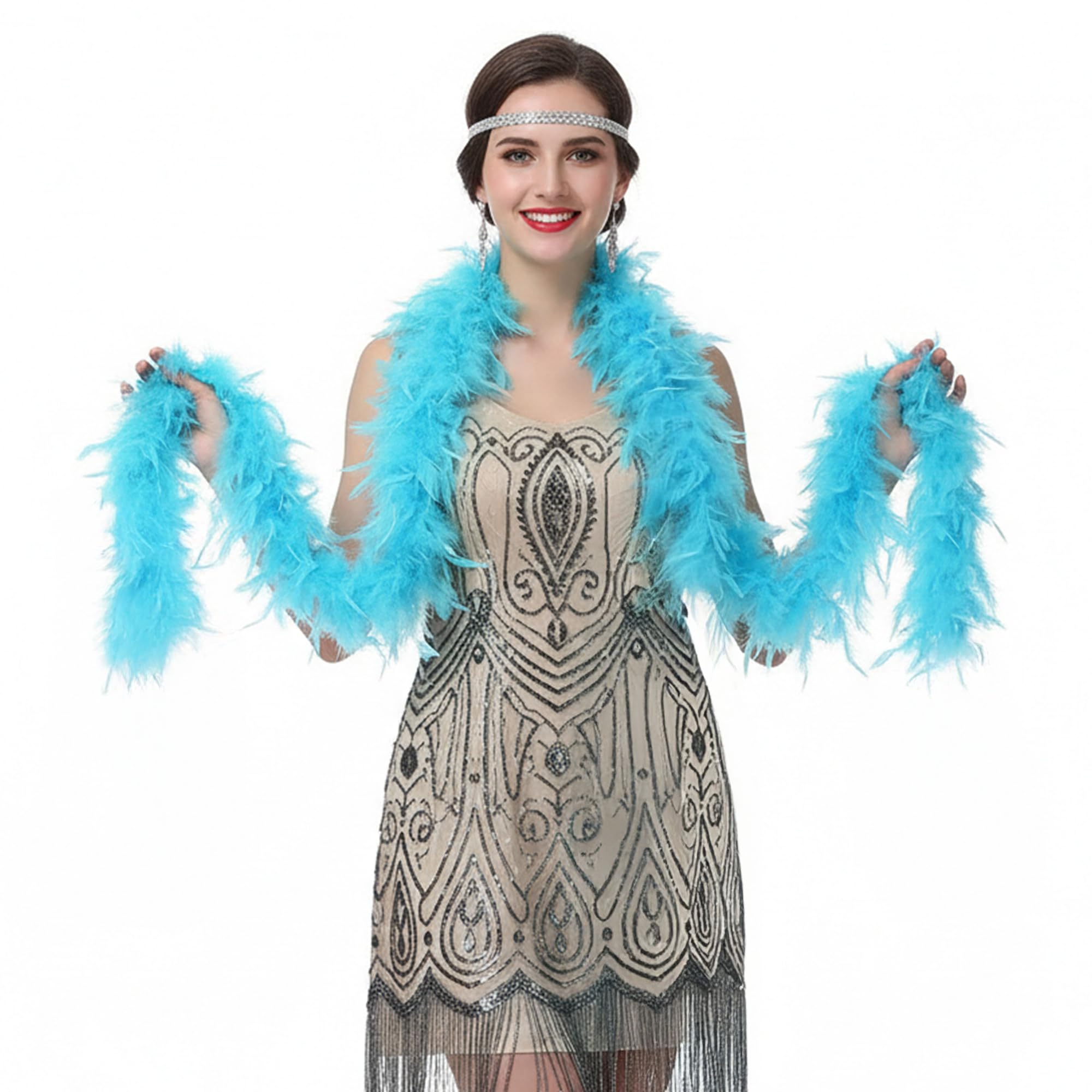 Shatchi Light Blue 180Cm 60G Thick Hen Night Accessory Fancy Dress Party Flapper Boas 1920'S Burlesque Feathers,