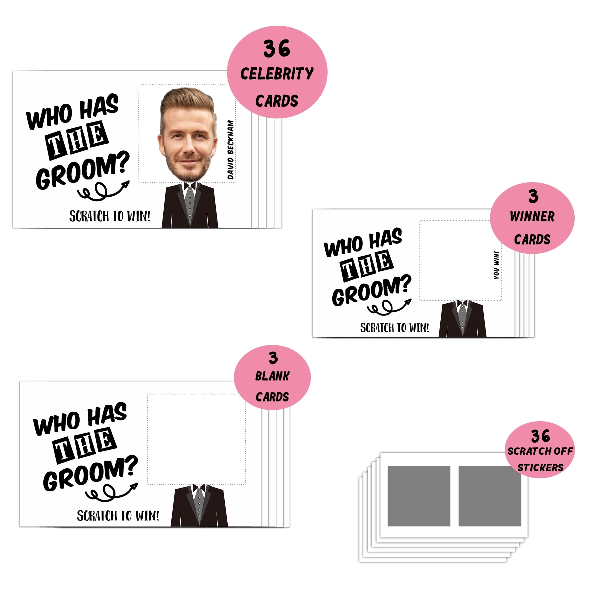 Bridal Shower Games - Who Has The Groom Scratch Off Cards - Cute Scratch Off Cards & Stickers - Bachelorette Party Game - Girls Night Out Activity - Bride Shower Supplies Decorations - 36 Pcs(D01)