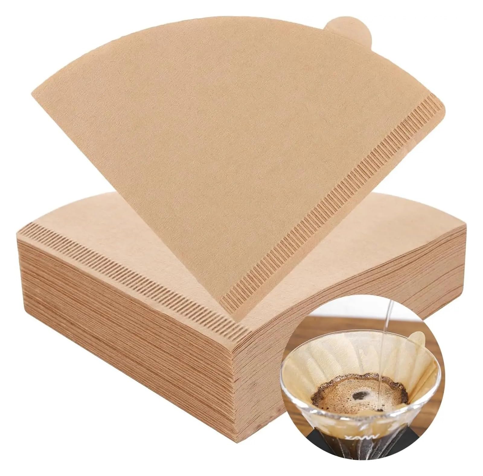 Kaffeefilter-Papiere, Ungebleichte Kaffeefilterpapiere (40–200 Stück) for 1–4 Tassen Pour-Over-Kaffeemaschinen(200pcs pack V02)