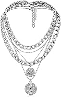 Vista 1 de MJartoria Collares de oro en capas para mujer, collar retro de moda con dije de moneda, collar de oro, cadena de eslabones gruesos, gargantilla