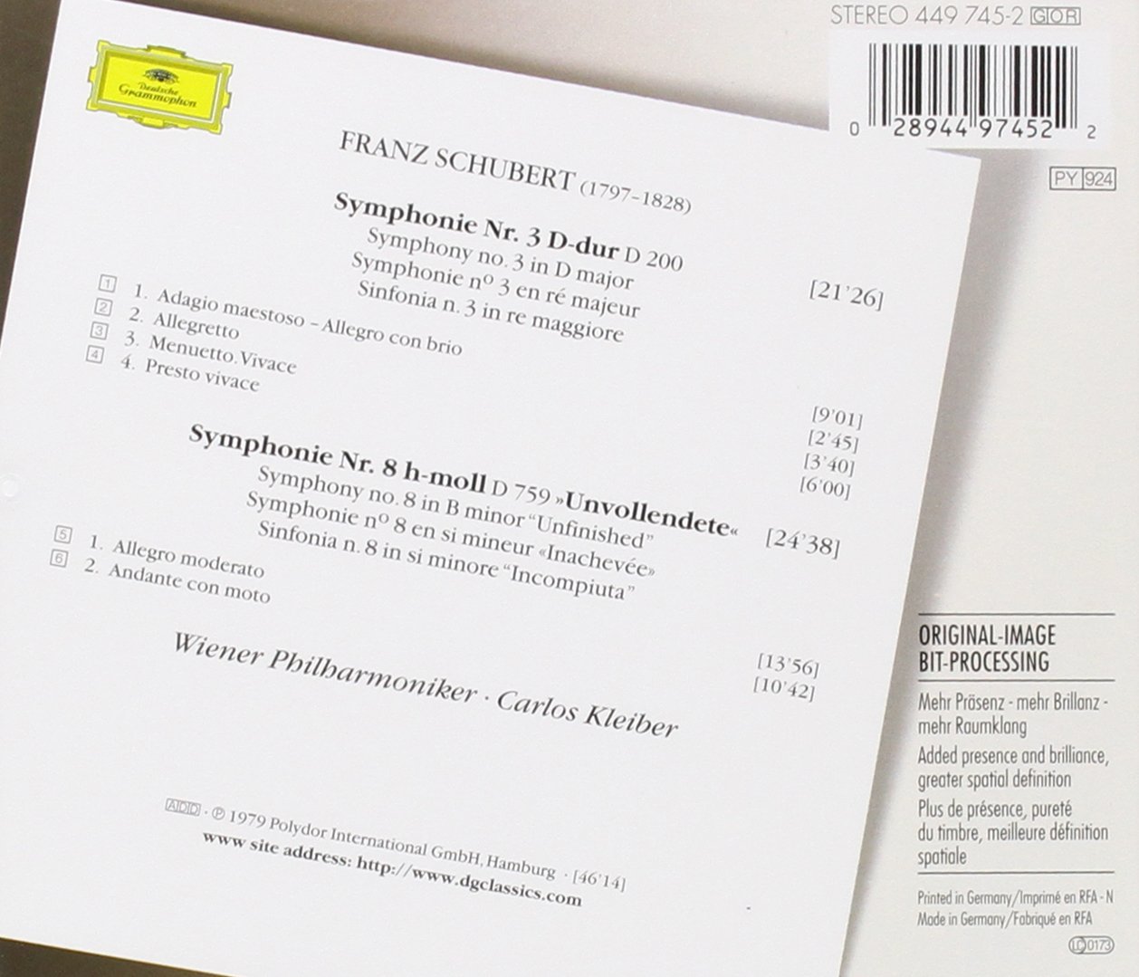 Symphonies 3 8: 'Unfinished' (Originals)