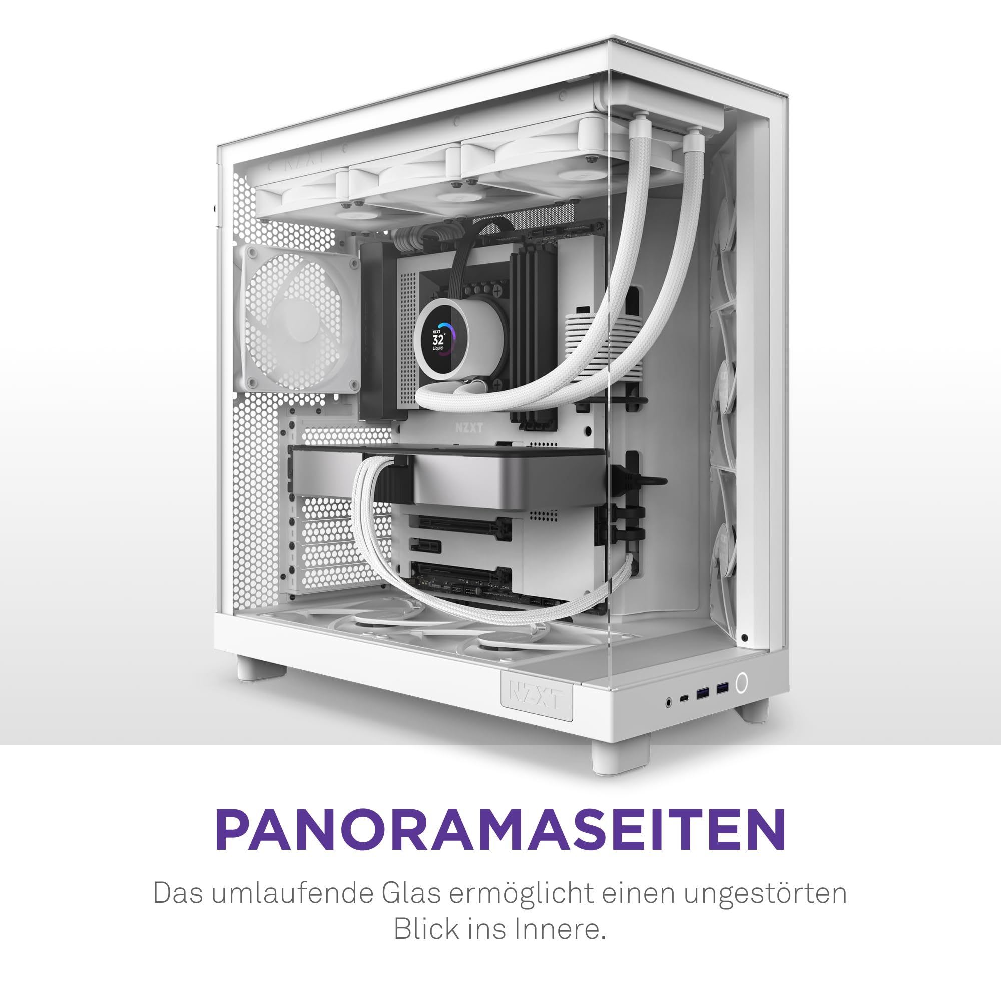 NZXT H6 Flow, CC-H61FW-01, Kompaktes Mid, Tower Gehäuse mit Zwei Kammern, Glaspaneele mit Panoramablick, Hochleistungs,Airflow,Panels, Inklusive 3 x 120 mm Lüfter, Weiß
