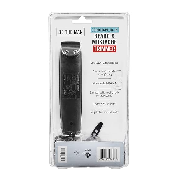 ConairMAN Beard Trimmer for Men Includes Nose and Ear Hair Trimmer and 5-Position Comb Attachment, 4 piece Men's Grooming Kit, Corded